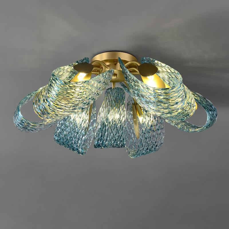 Lámpara de techo de cristal azul Rombela – 9 luces