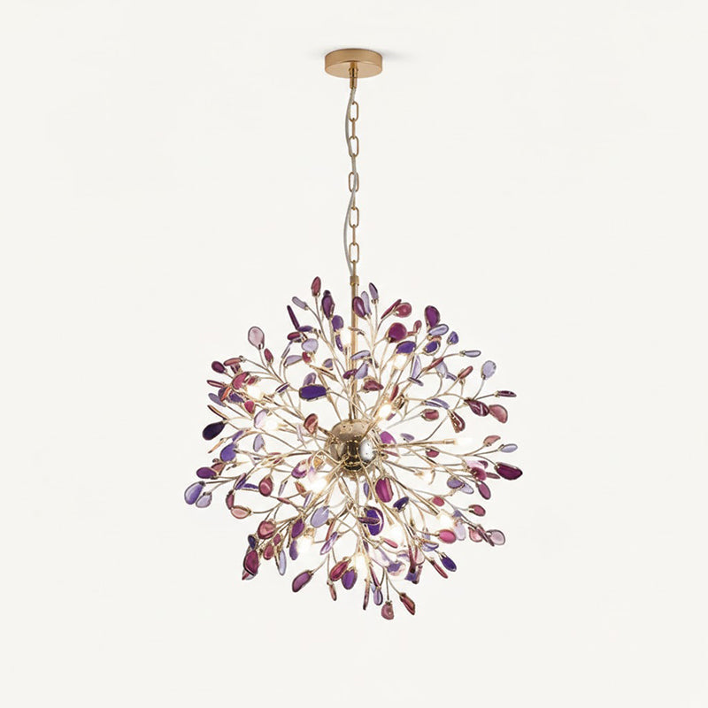 Lámpara araña de ágata natural Cantera – morado, 18 luces · Ø 72 cm, cadena