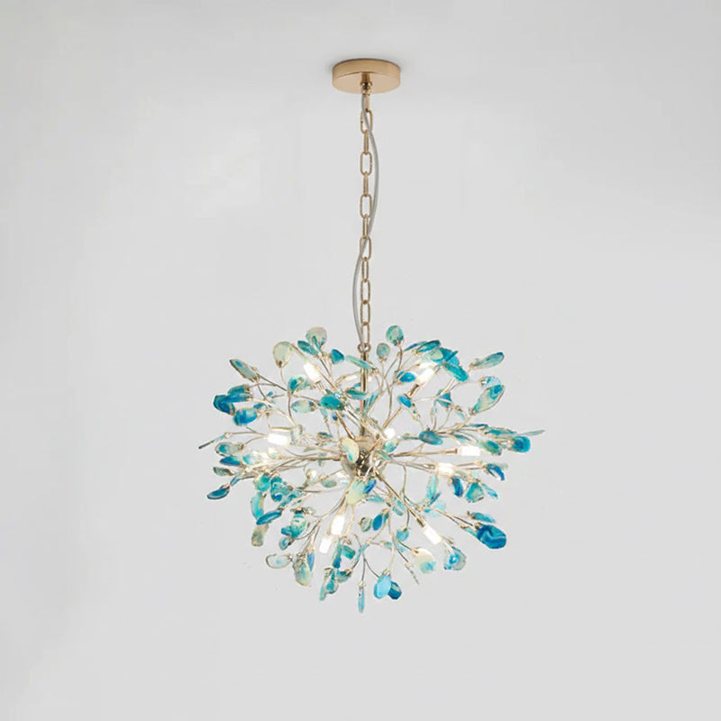 Lámpara araña de ágata natural Cantera – azul, 12 luces · Ø 58 cm, cadena