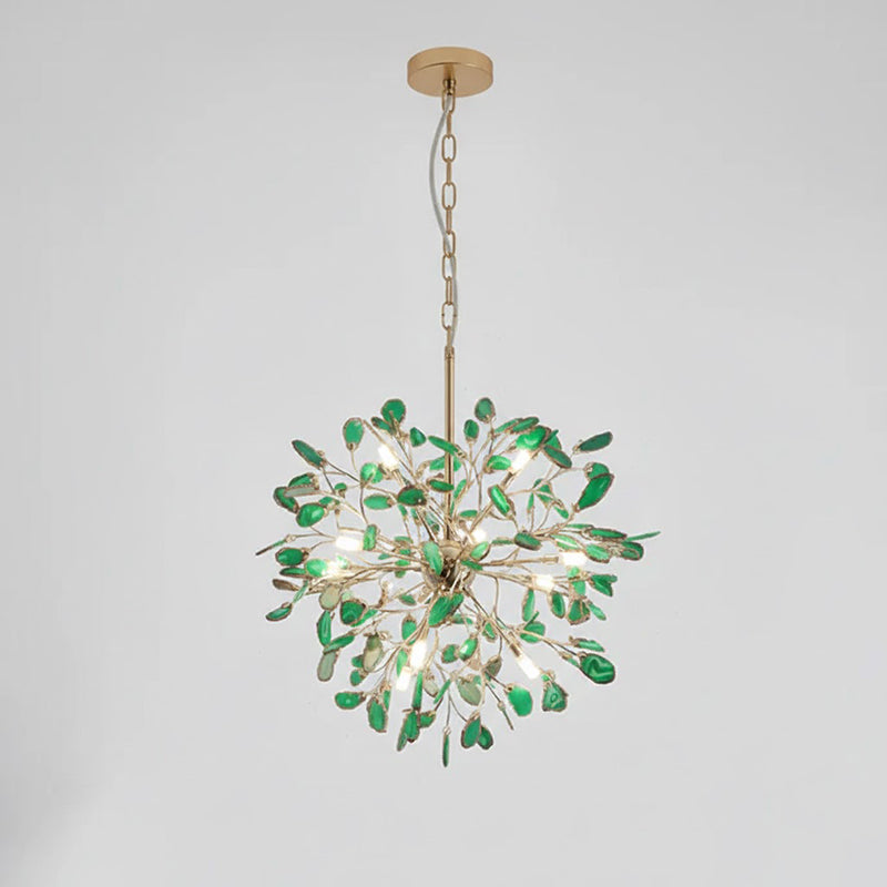 Lámpara araña de ágata natural Cantera – verde, 12 luces · Ø 58 cm, cadena