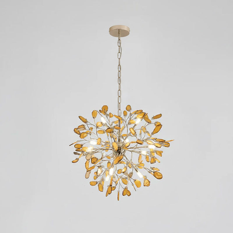 Lámpara araña de ágata natural Cantera – amarillo, 12 luces · Ø 58 cm, cadena