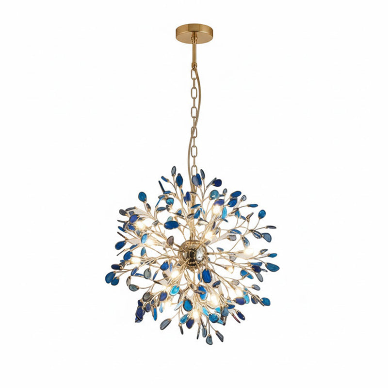 Lámpara araña de ágata natural Cantera – azul, 18 luces · Ø 72 cm, cadena
