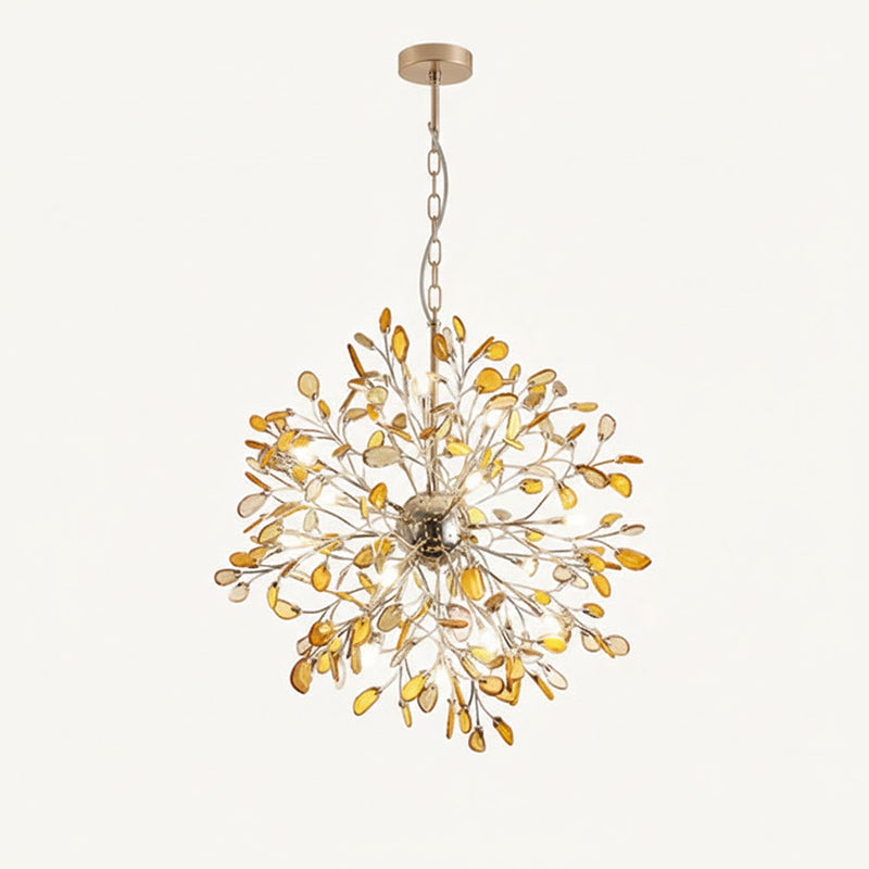 Lámpara araña de ágata natural Cantera – amarillo, 18 luces · Ø 72 cm, cadena