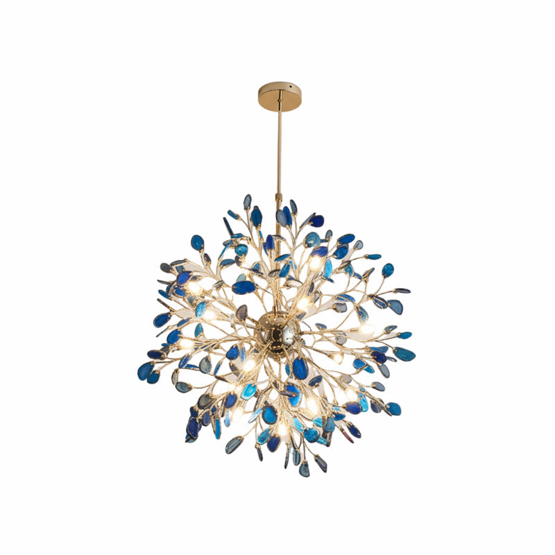 Lámpara araña de ágata natural Cantera – azul, 18 luces · Ø 72 cm, varilla