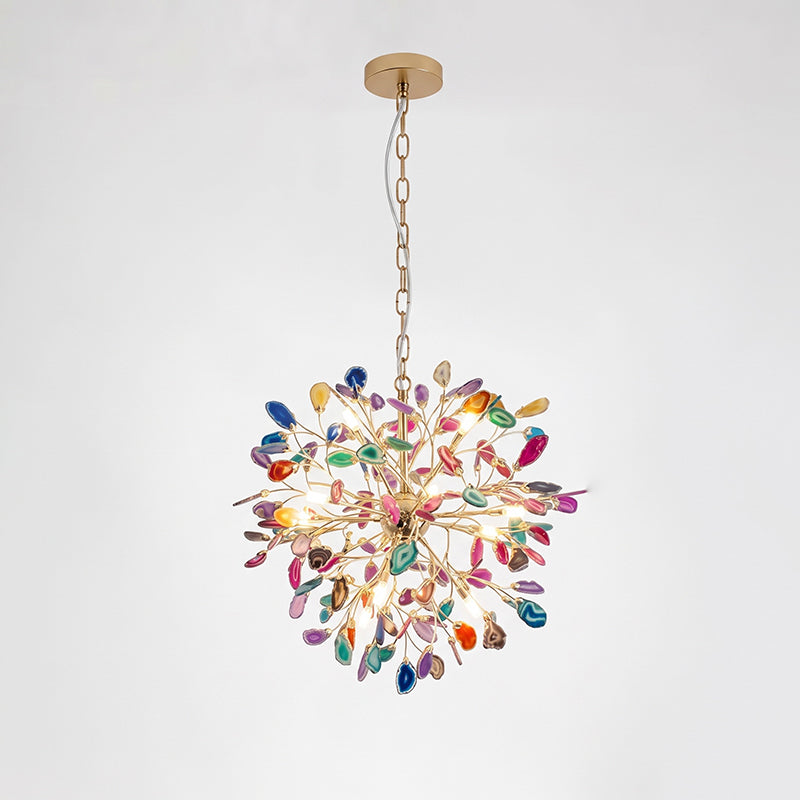 Lámpara araña de ágata natural Cantera – multicolor, 12 luces · Ø 58 cm, cadena