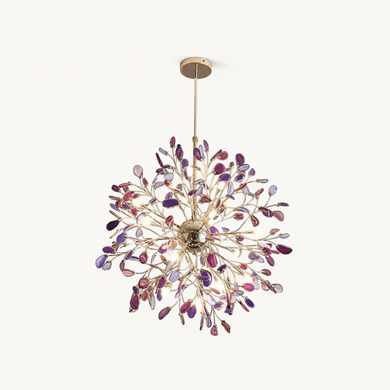 Lámpara araña de ágata natural Cantera – morado, 18 luces · Ø 72 cm, varilla