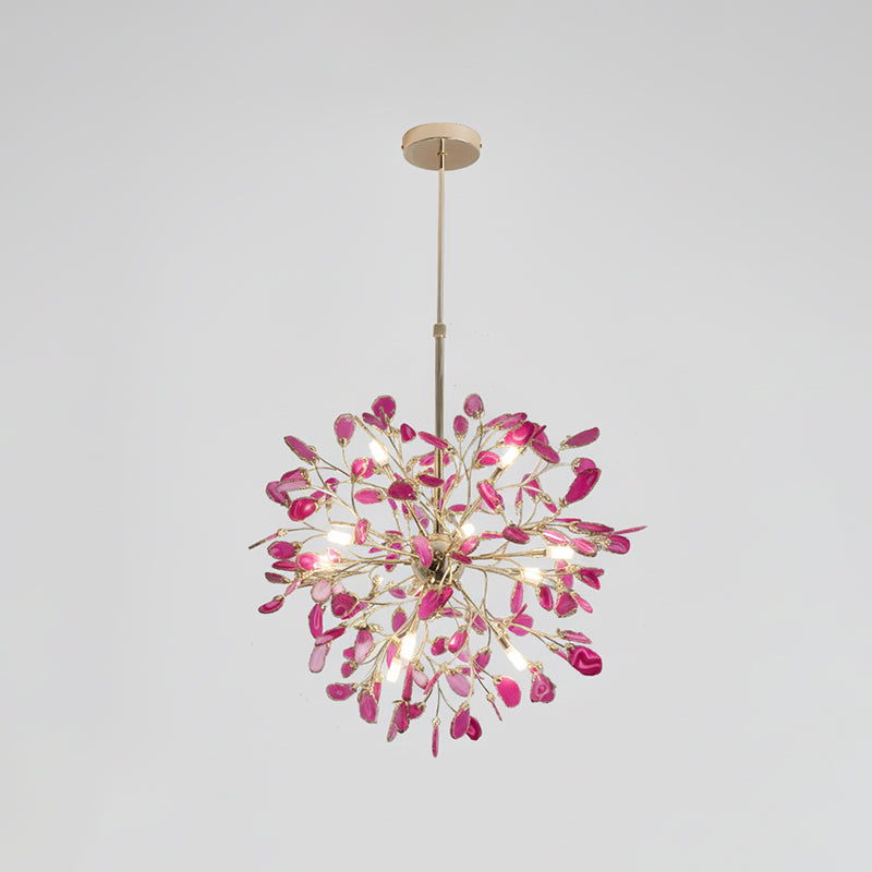 Lámpara araña de ágata natural Cantera – rosa, 12 luces · Ø 58 cm, varilla