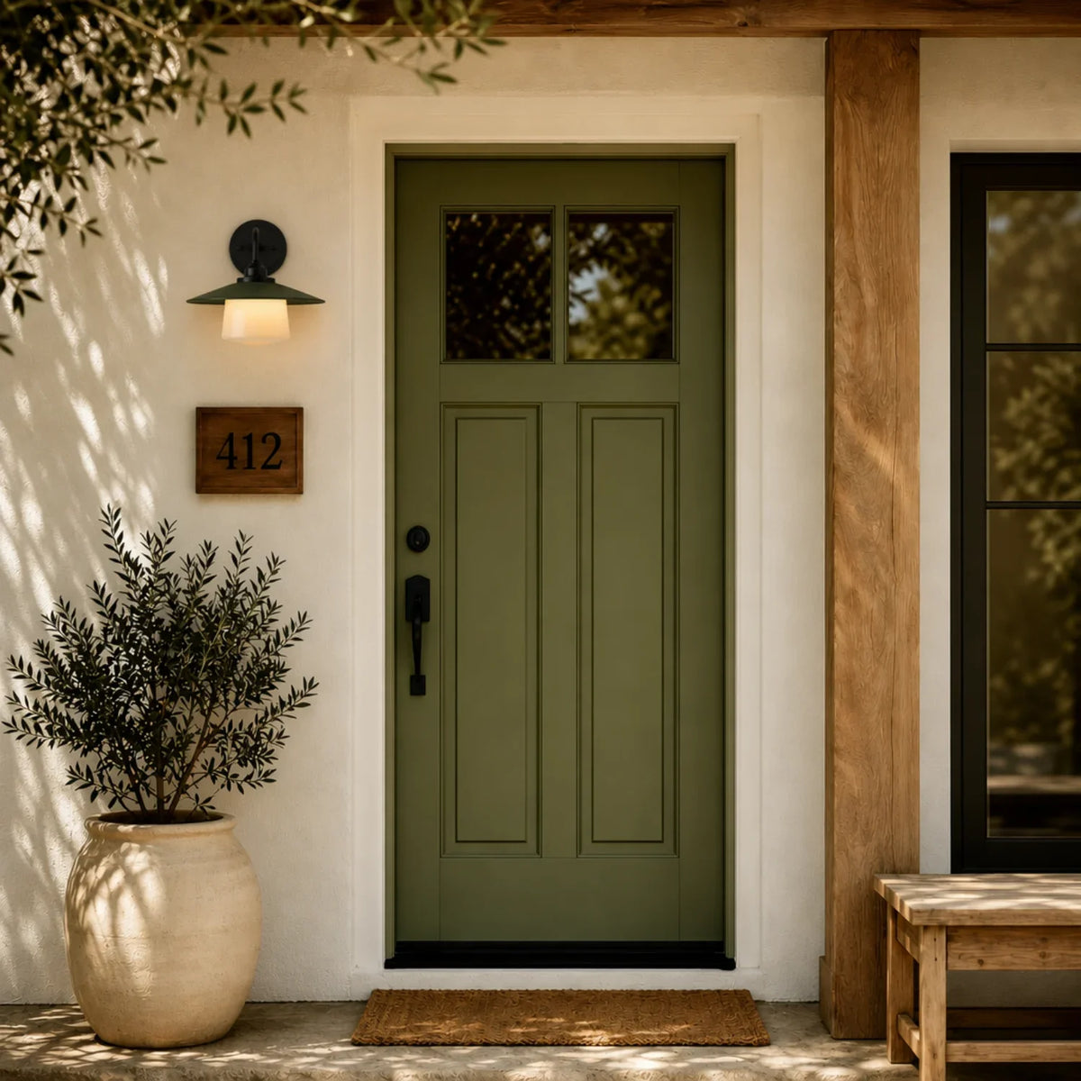 Aplique de pared exterior Idena en una fachada de madera blanca – imagen 15