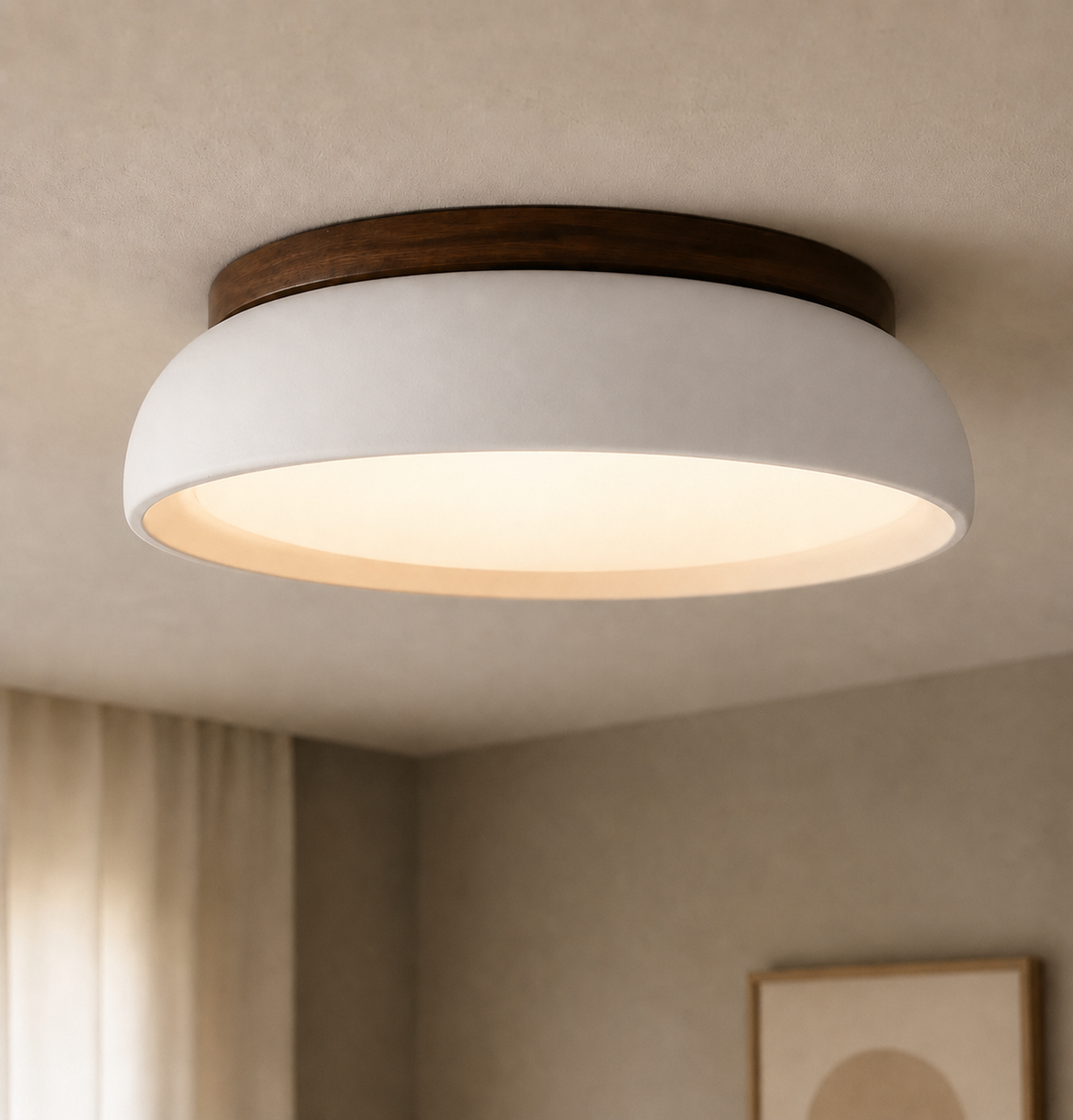 Plafón LED de travertino Lajara en un dormitorio nórdico – imagen 19