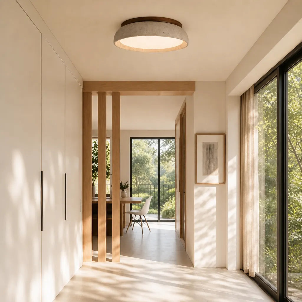 Plafón LED de travertino Lajara en un dormitorio nórdico – imagen 8