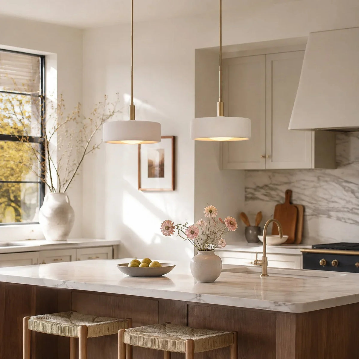 Lámpara colgante de porcelana Nevina sobre una isla de cocina – imagen 3