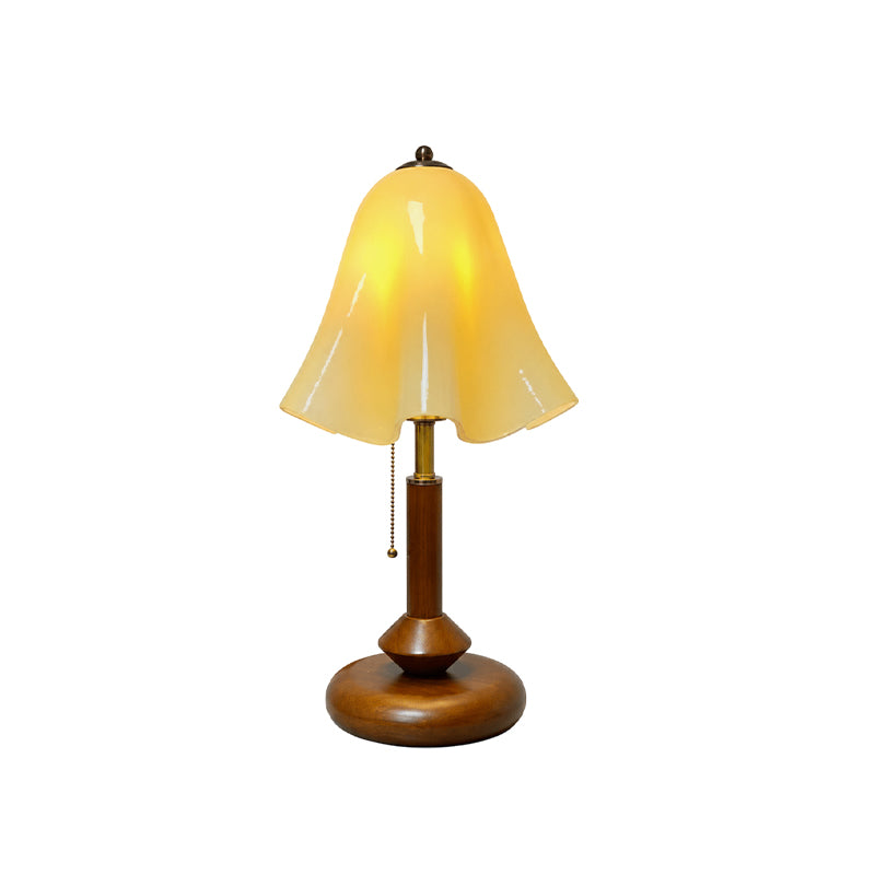 Lámpara de mesa vintage de madera Campanela – pantalla de vidrio amarillo