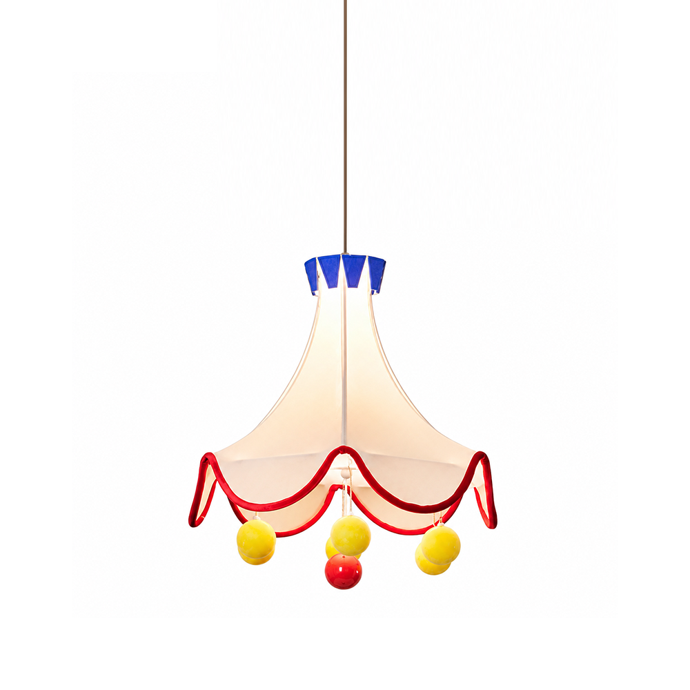 Lámpara colgante infantil Carpela – azul con pompones amarillos
