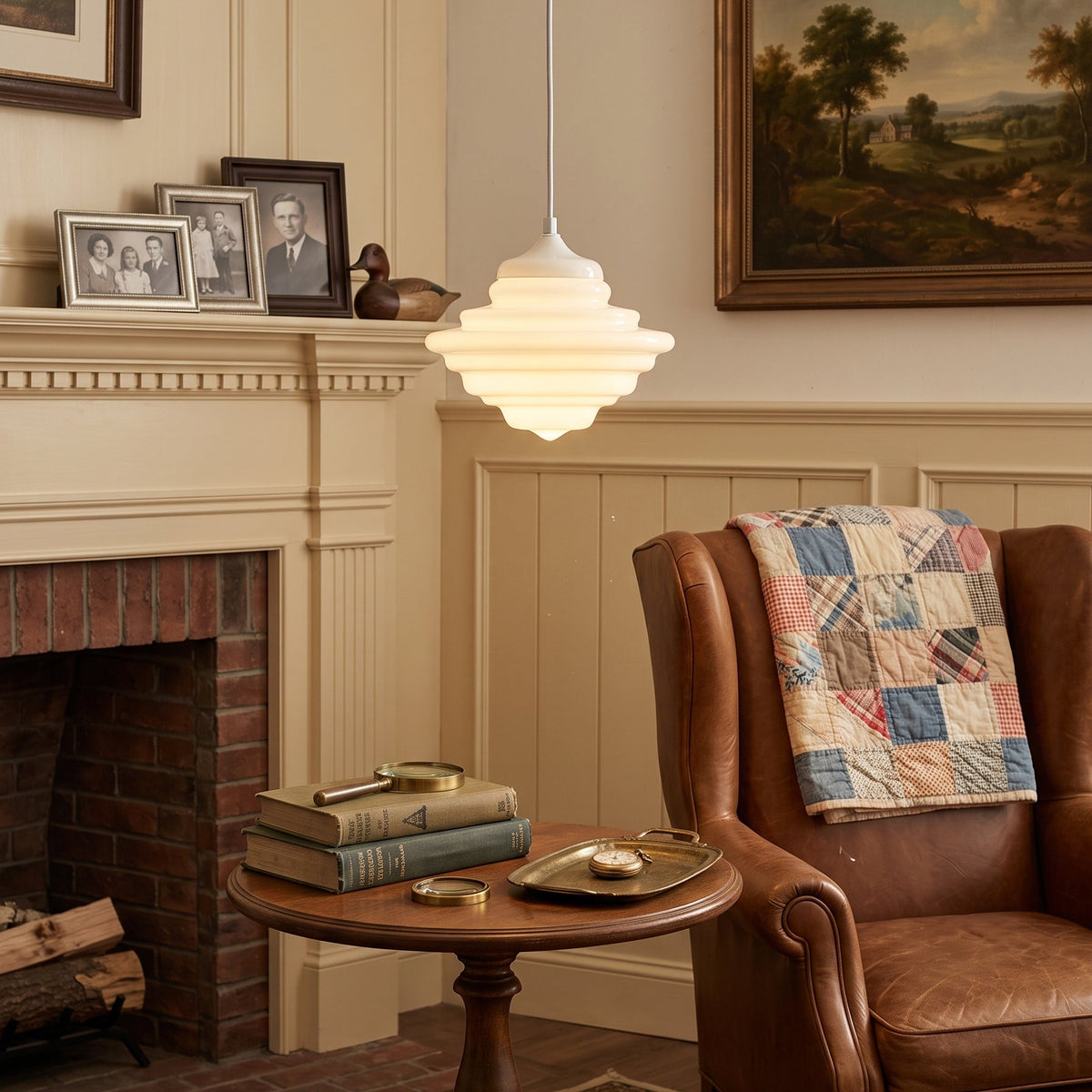 Lámpara colgante de cristal opal Escalona en un comedor acogedor – imagen 14