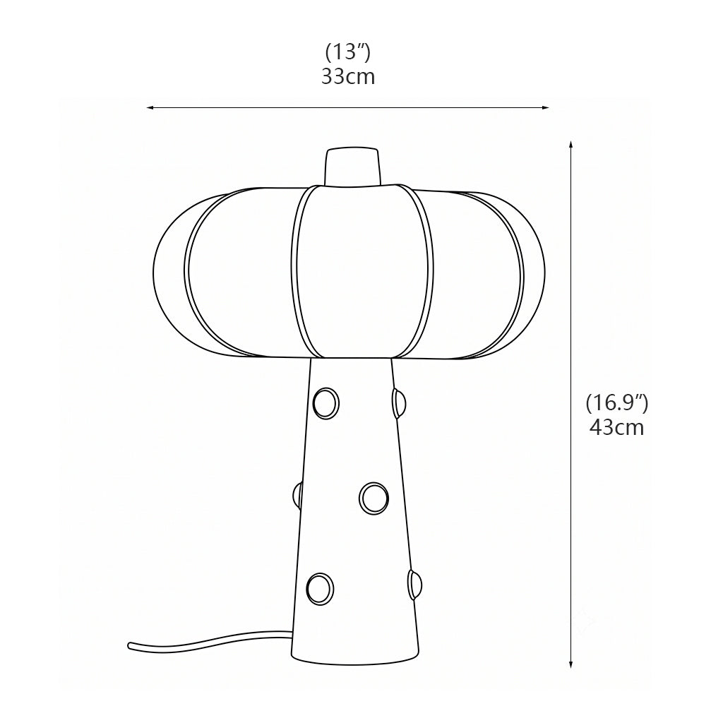 Lámpara de mesa plateada Rubela – dibujo con sus medidas de 33 cm de diámetro y 43 cm de alto