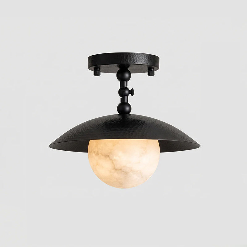 Plafón de techo de metal martillado Dimela – negro con globo efecto alabastro