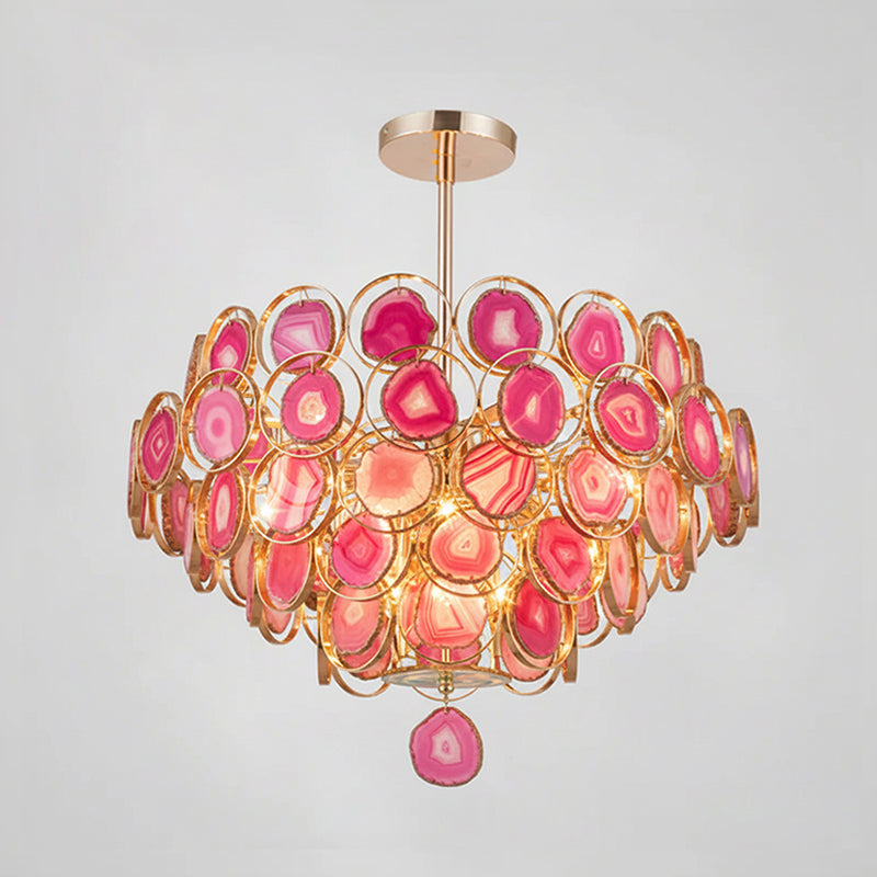 Lámpara de araña de ágata Sardonia – rosa, 5 niveles · Ø 66 cm