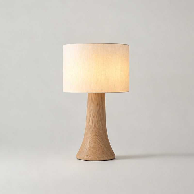 Lámpara de mesa de madera Bosela – base de madera natural, pantalla ancha