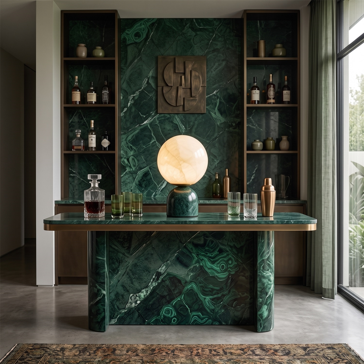 Lámpara de mesa de alabastro Selenza en un salón de estilo cálido – imagen 17