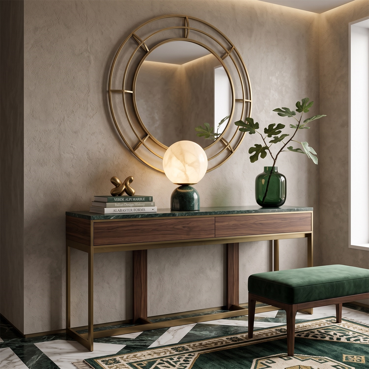 Lámpara de mesa de alabastro Selenza en un salón de estilo cálido – imagen 15
