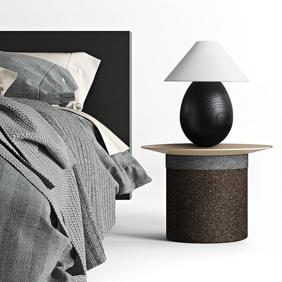 Lámpara de mesa Inuez de madera en un dormitorio japandi – imagen 18