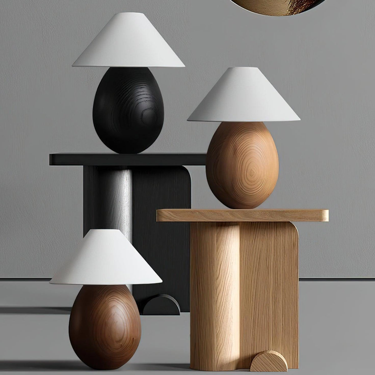 Lámpara de mesa Inuez de madera en un dormitorio japandi – imagen 17