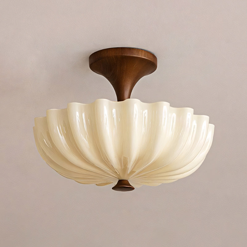 Avenia - Lámpara de Techo Semiempotrada de Cristal Ondulado y Madera