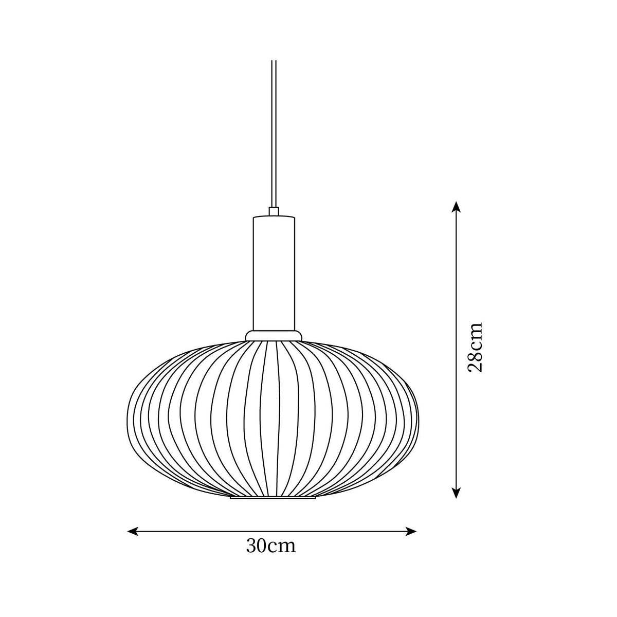 Lámpara colgante de cristal acanalado Acanela – medidas del tamaño Ø 30 cm