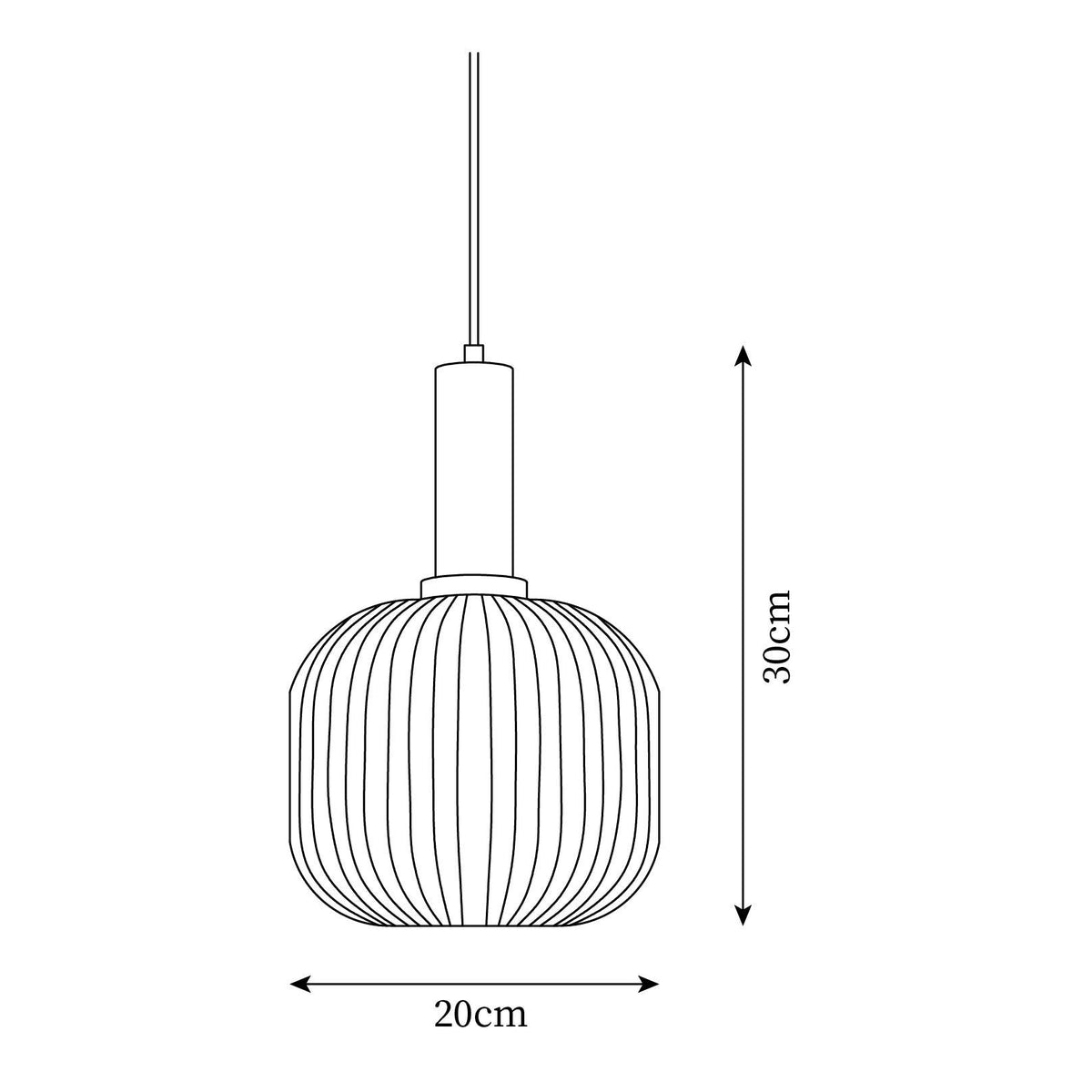 Lámpara colgante de cristal acanalado Acanela – medidas del tamaño Ø 20 cm
