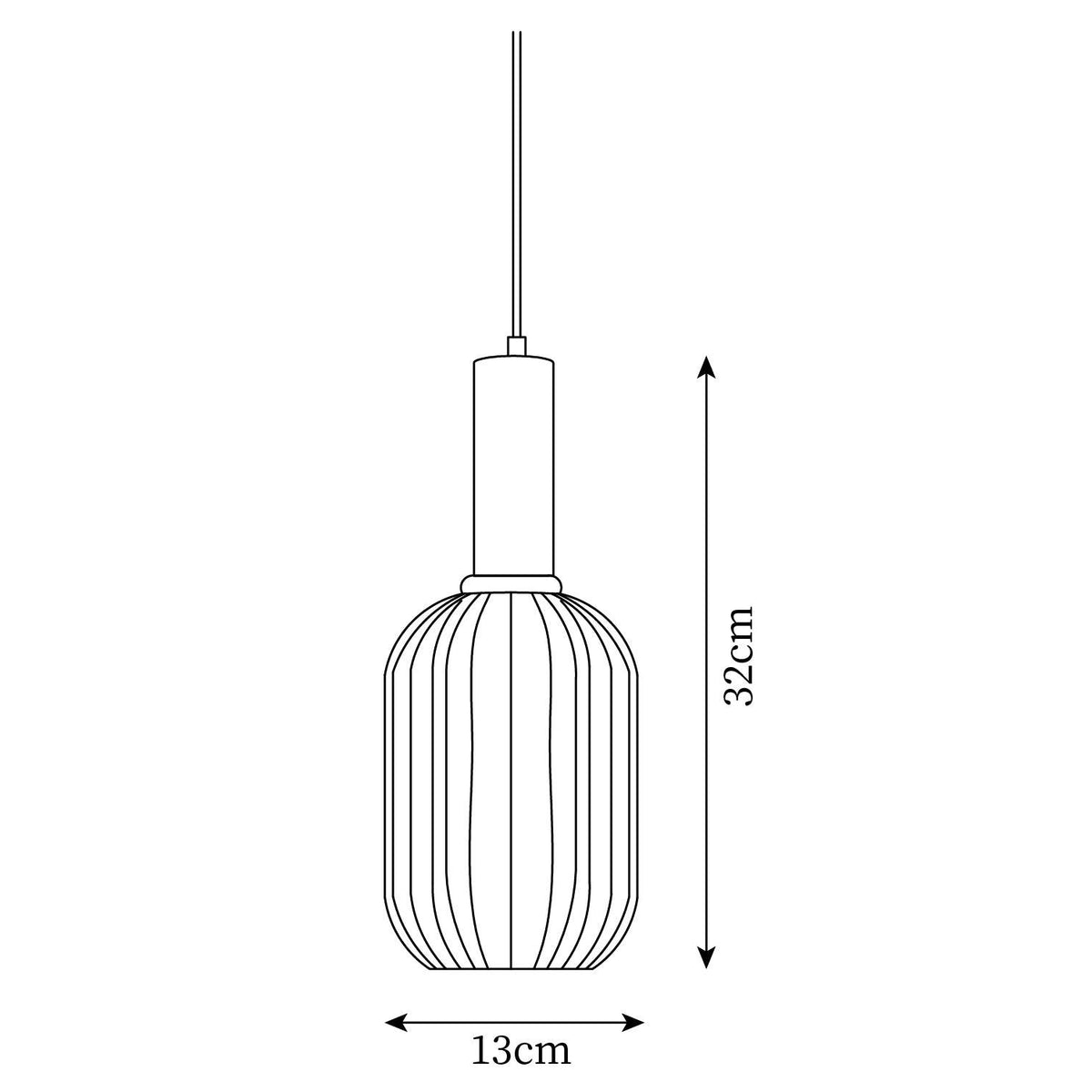 Lámpara colgante de cristal acanalado Acanela – medidas del tamaño Ø 13 cm