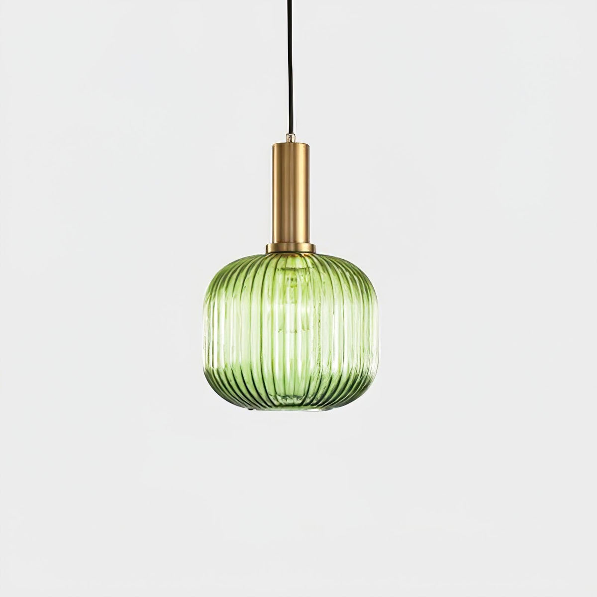 Lámpara colgante de cristal acanalado Acanela – en verde, tamaño Ø 20 cm