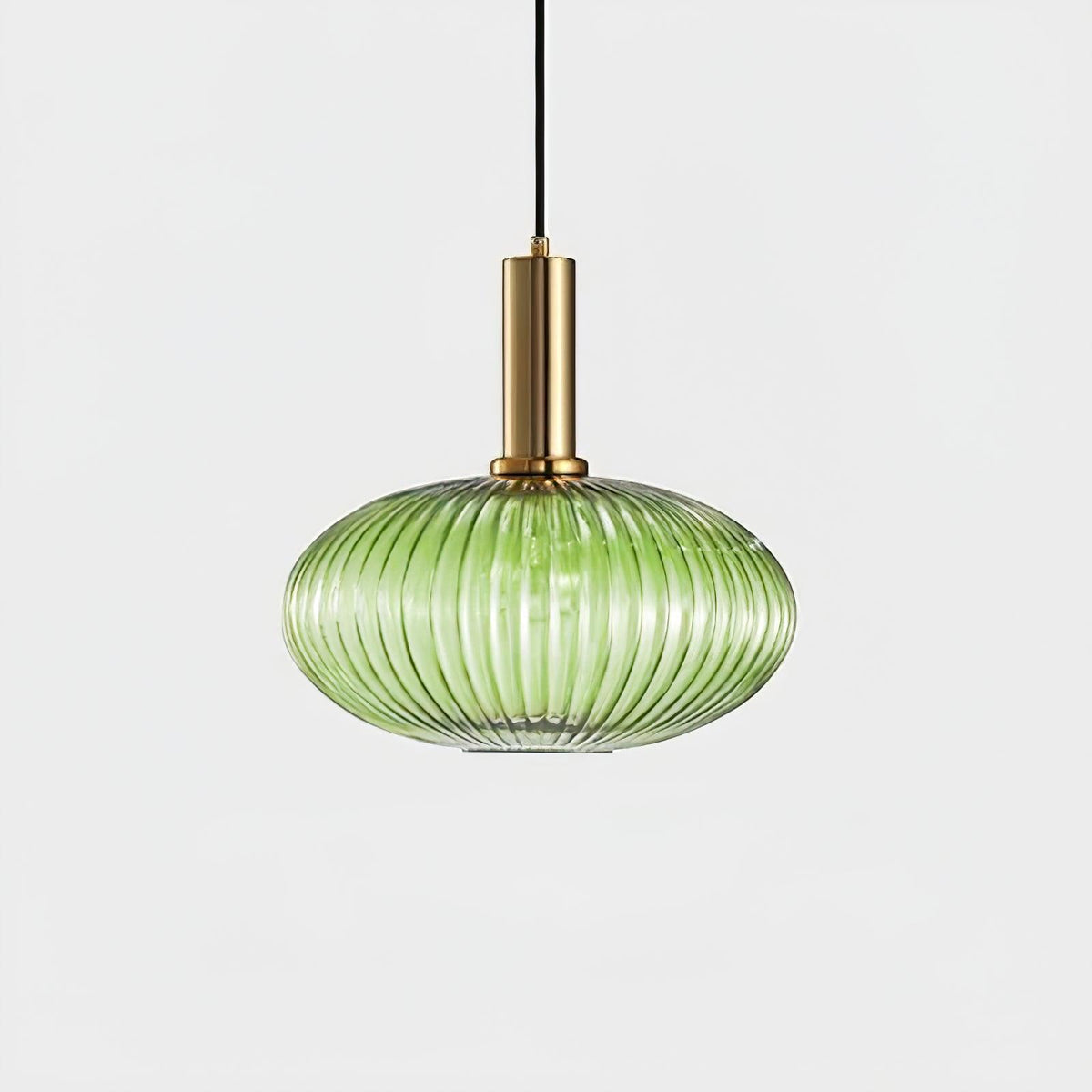 Lámpara colgante de cristal acanalado Acanela – en verde, tamaño Ø 30 cm