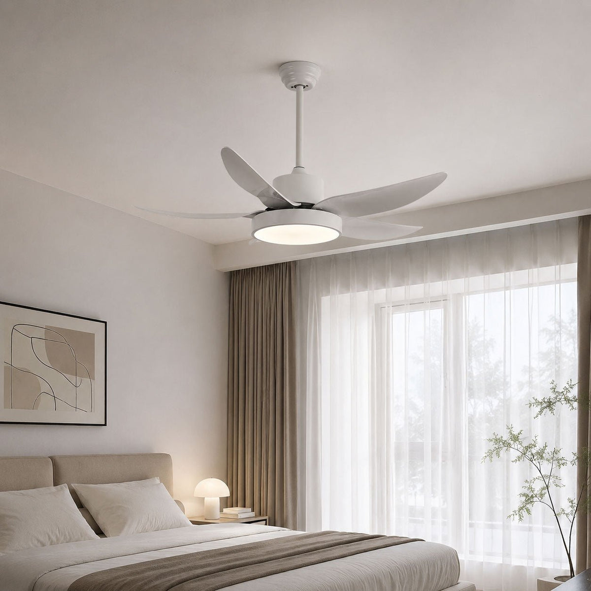 Ventilador de techo con luz Planeo en un salón moderno – imagen 2