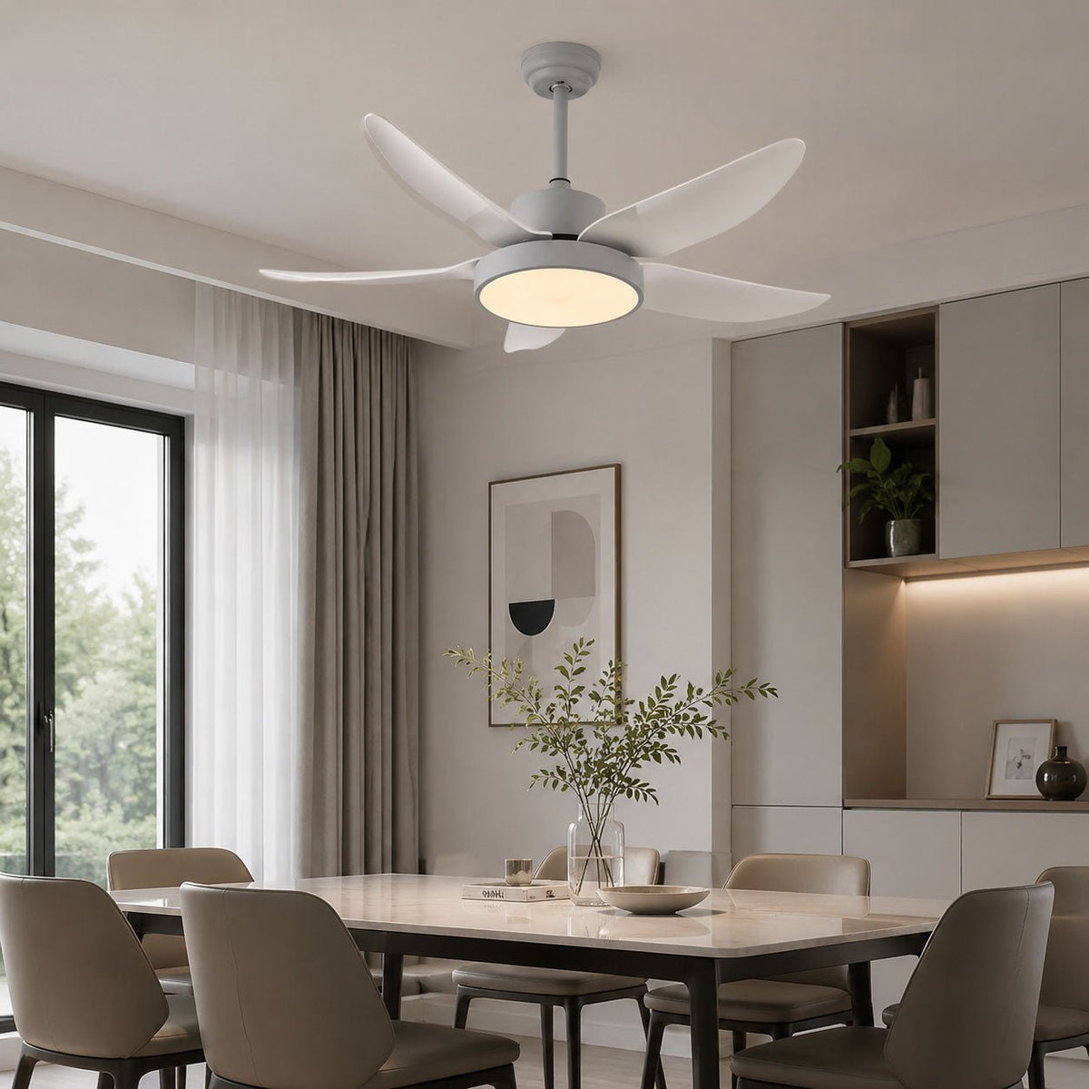 Ventilador de techo con luz Planeo en un salón moderno – imagen 4