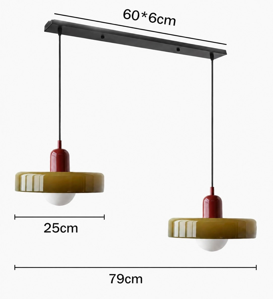 Norisa - Lámpara Colgante de Vidrio Templado Bauhaus de 2 Cabezas – Diseño Moderno y Elegante