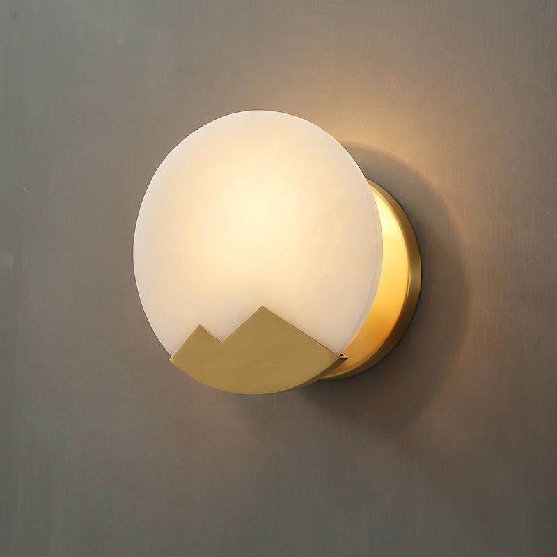 Glimia - Lámpara de Pared de Mármol Minimalista Nórdica con Pantalla Redonda de Cobre y Luz LED Ajustable - Ideal para Decoración Interior