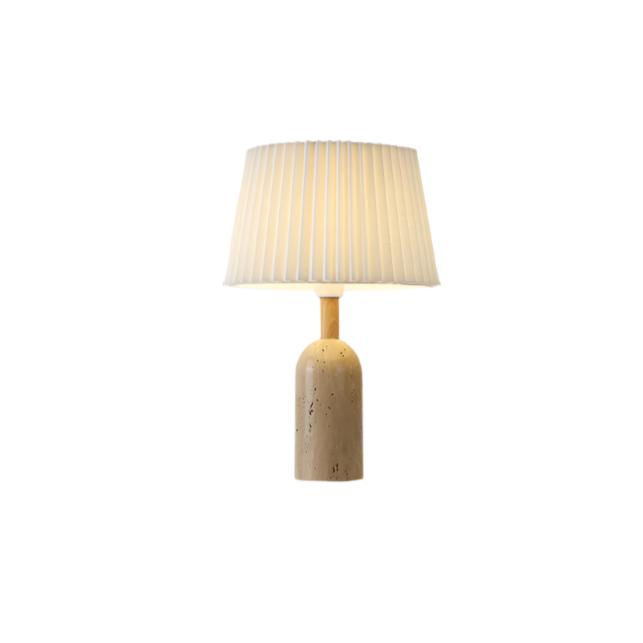 Lámpara de mesa Jatrava de travertino – base redondeada de 48 cm con pantalla plisada