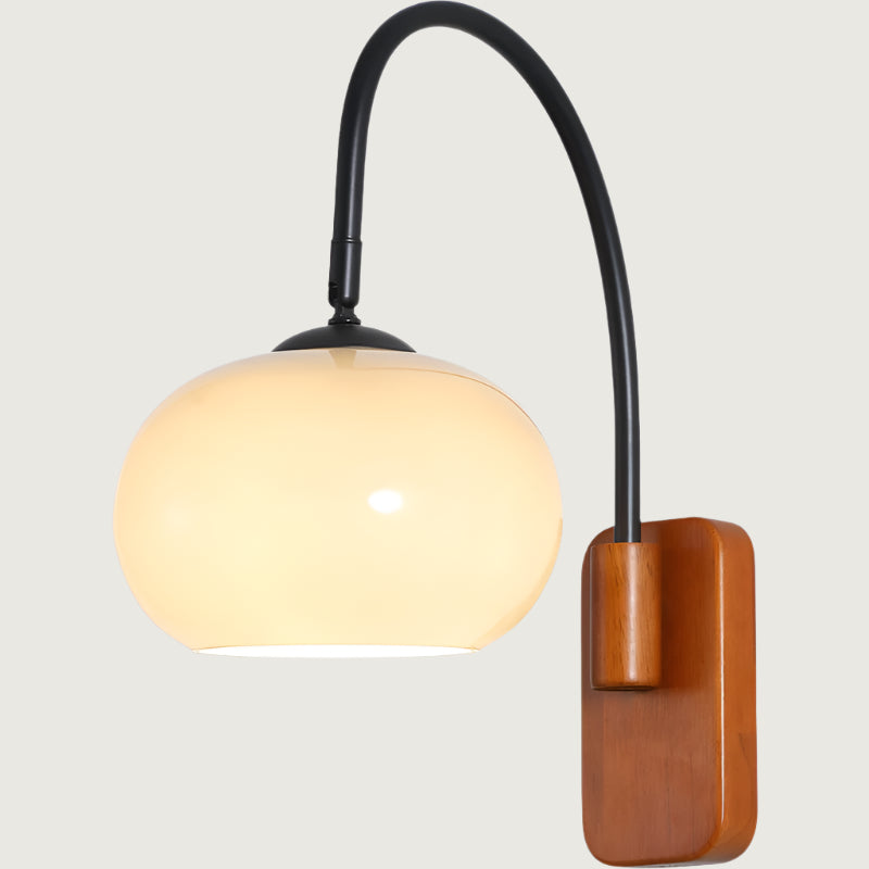 Lumeta - Aplique de Pared Rotatorio de Vidrio Kaki con Detalles en Madera y Metal
