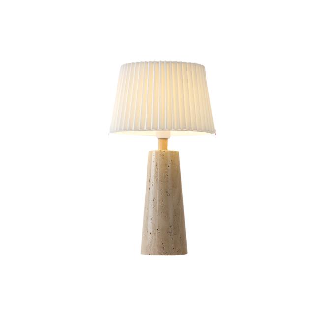 Lámpara de mesa Jatrava de travertino – base cónica de 56 cm con pantalla plisada