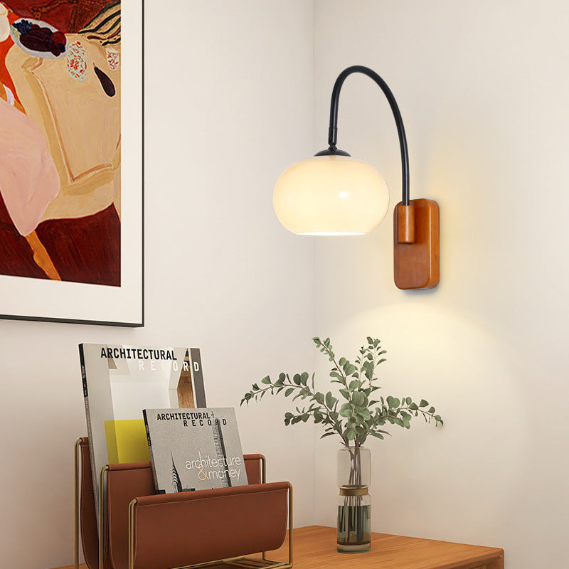 Lumeta - Aplique de Pared Rotatorio de Vidrio Kaki con Detalles en Madera y Metal