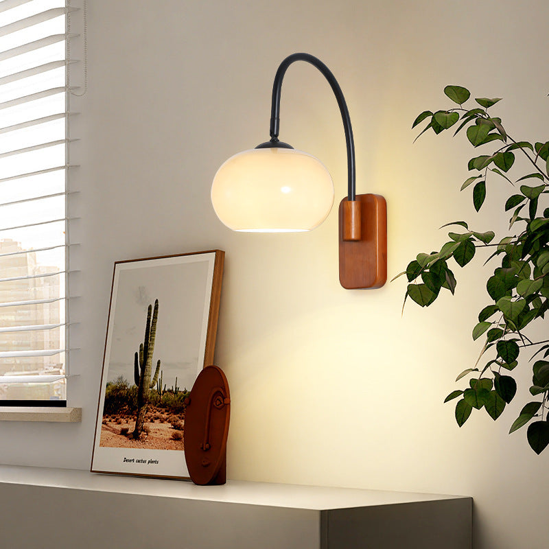 Lumeta - Aplique de Pared Rotatorio de Vidrio Kaki con Detalles en Madera y Metal