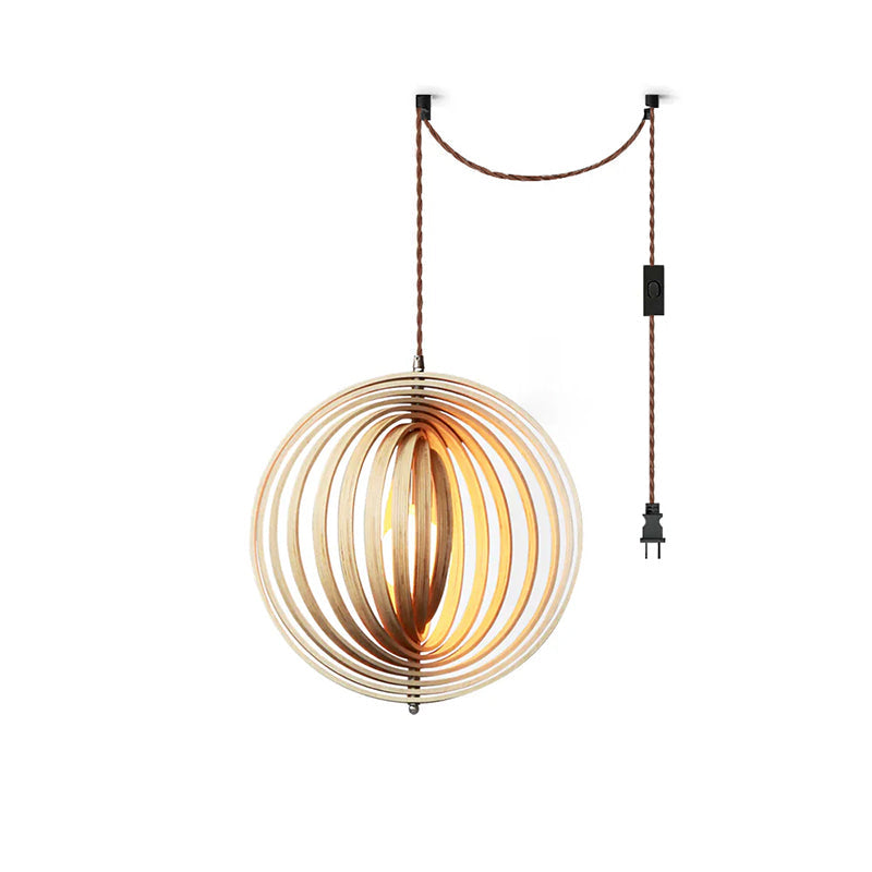 Lámpara colgante esfera de láminas de madera Aluma – Ø 60 cm con cable y enchufe