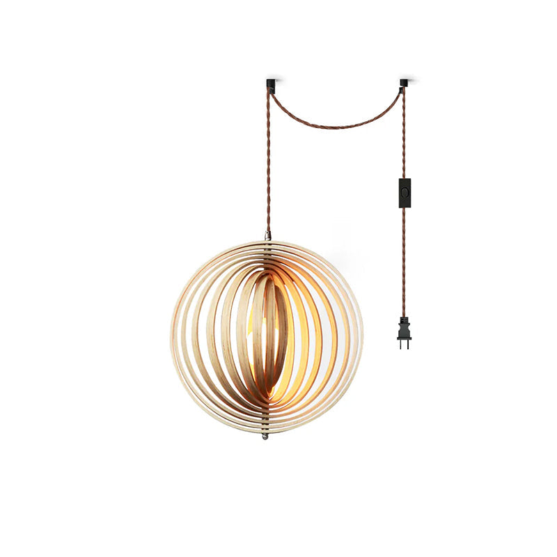 Lámpara colgante esfera de láminas de madera Aluma – Ø 50 cm con cable y enchufe