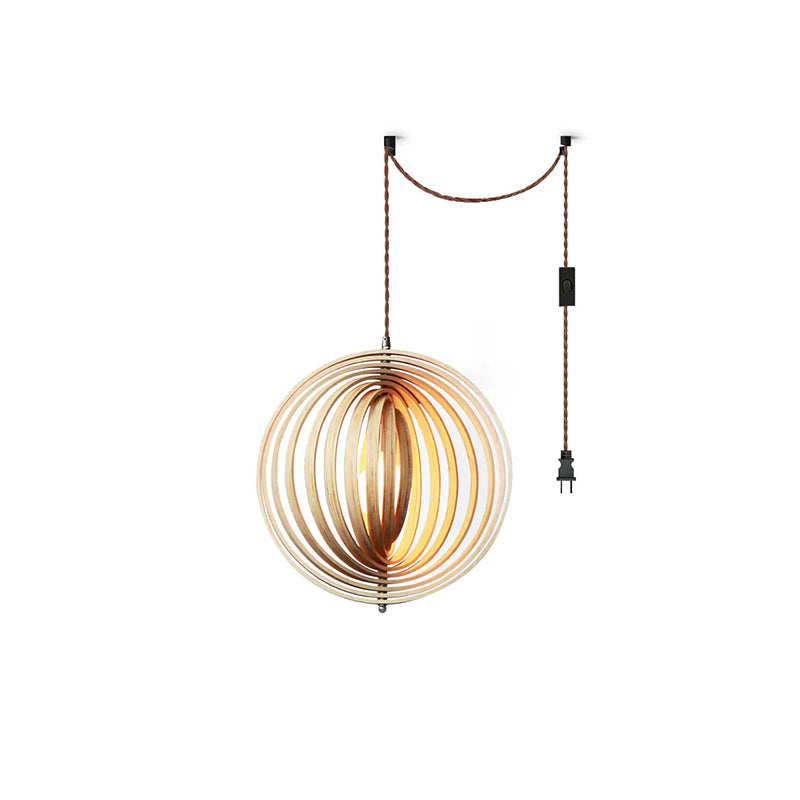 Lámpara colgante esfera de láminas de madera Aluma – Ø 40 cm con cable y enchufe