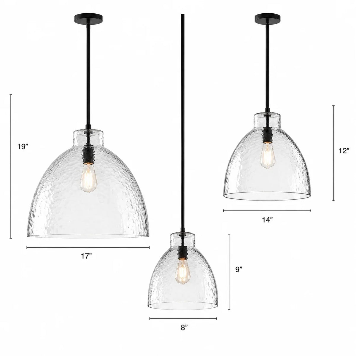 Lámpara colgante de cristal martillado Hielina sobre una isla de cocina – imagen 33