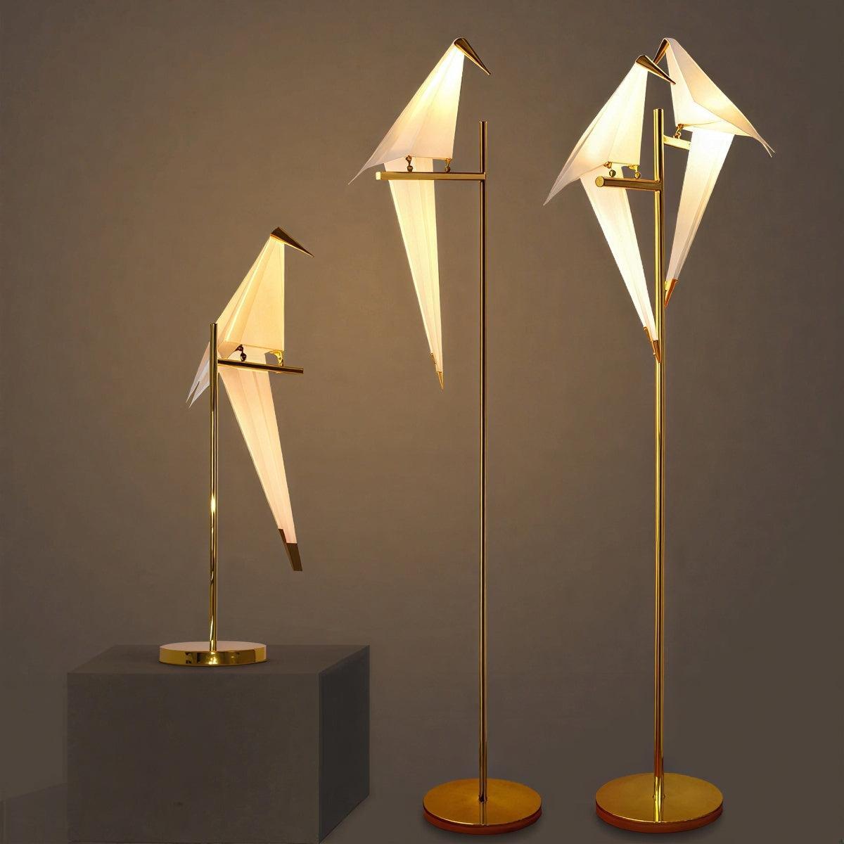 Lámpara LED con pájaros de origami Tordina – las tres versiones juntas