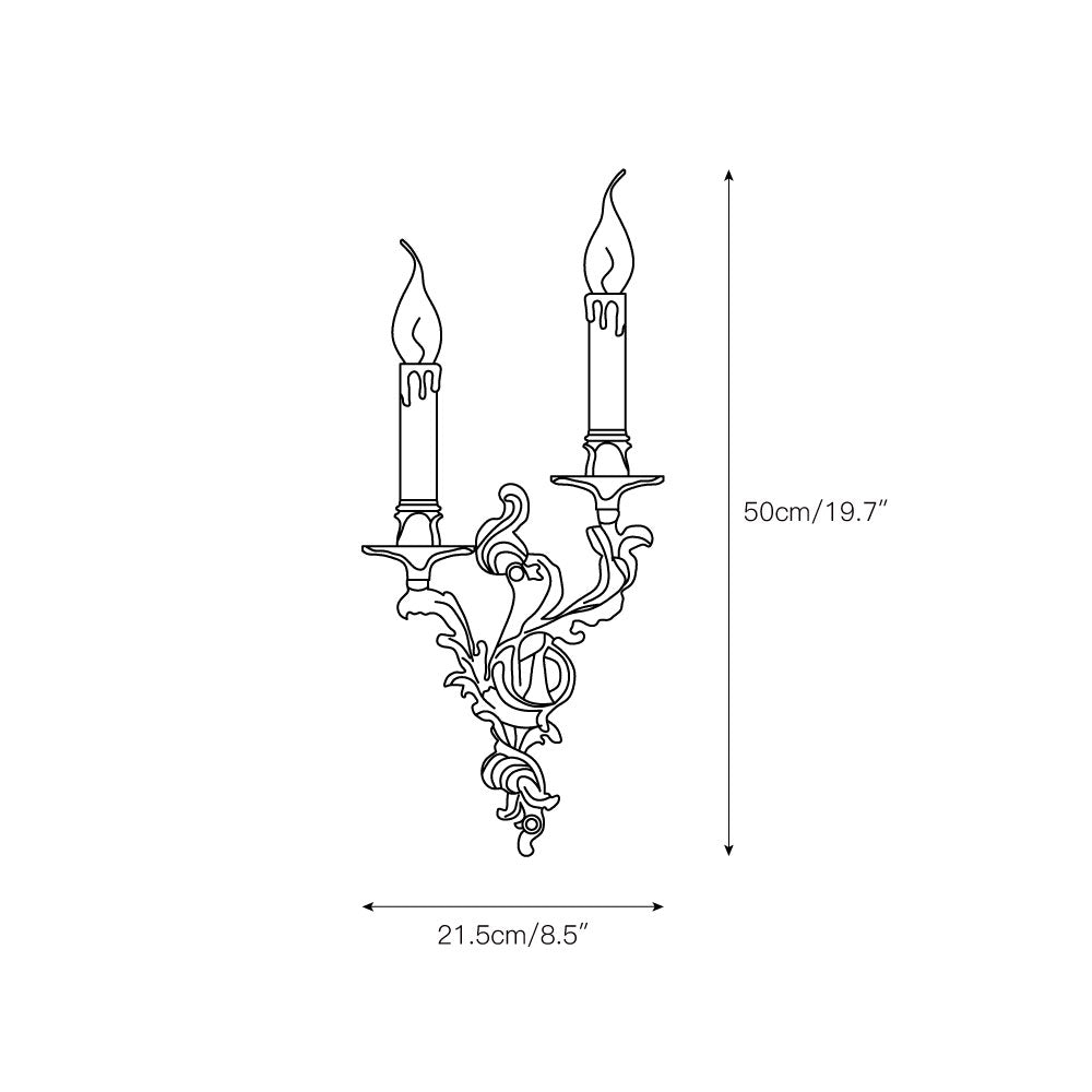 Aplique de pared rococó de latón Ledora – medidas de la versión de 2 luces 21,5 × 50 cm