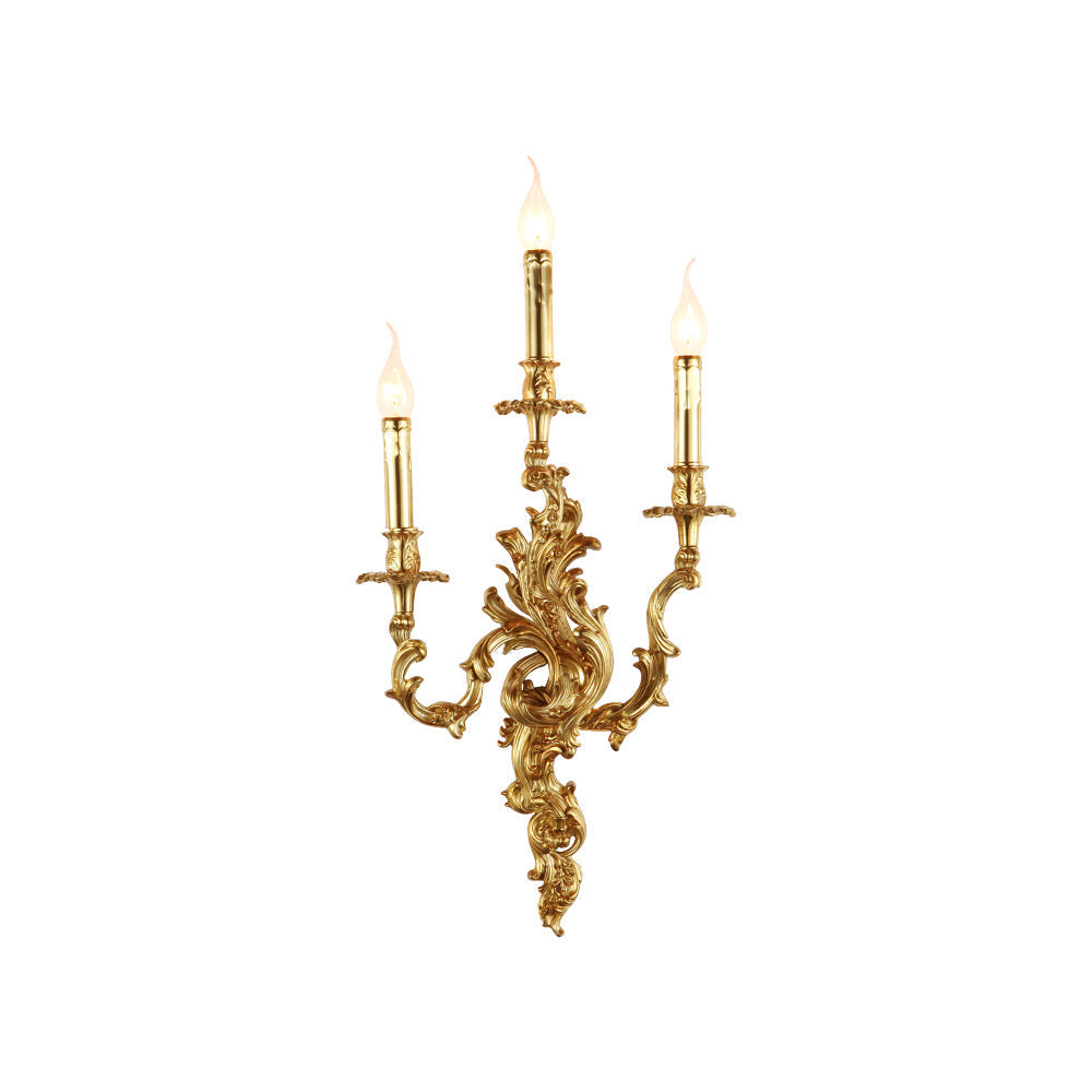 Aplique de pared rococó de latón Ledora – versión de 3 luces en latón
