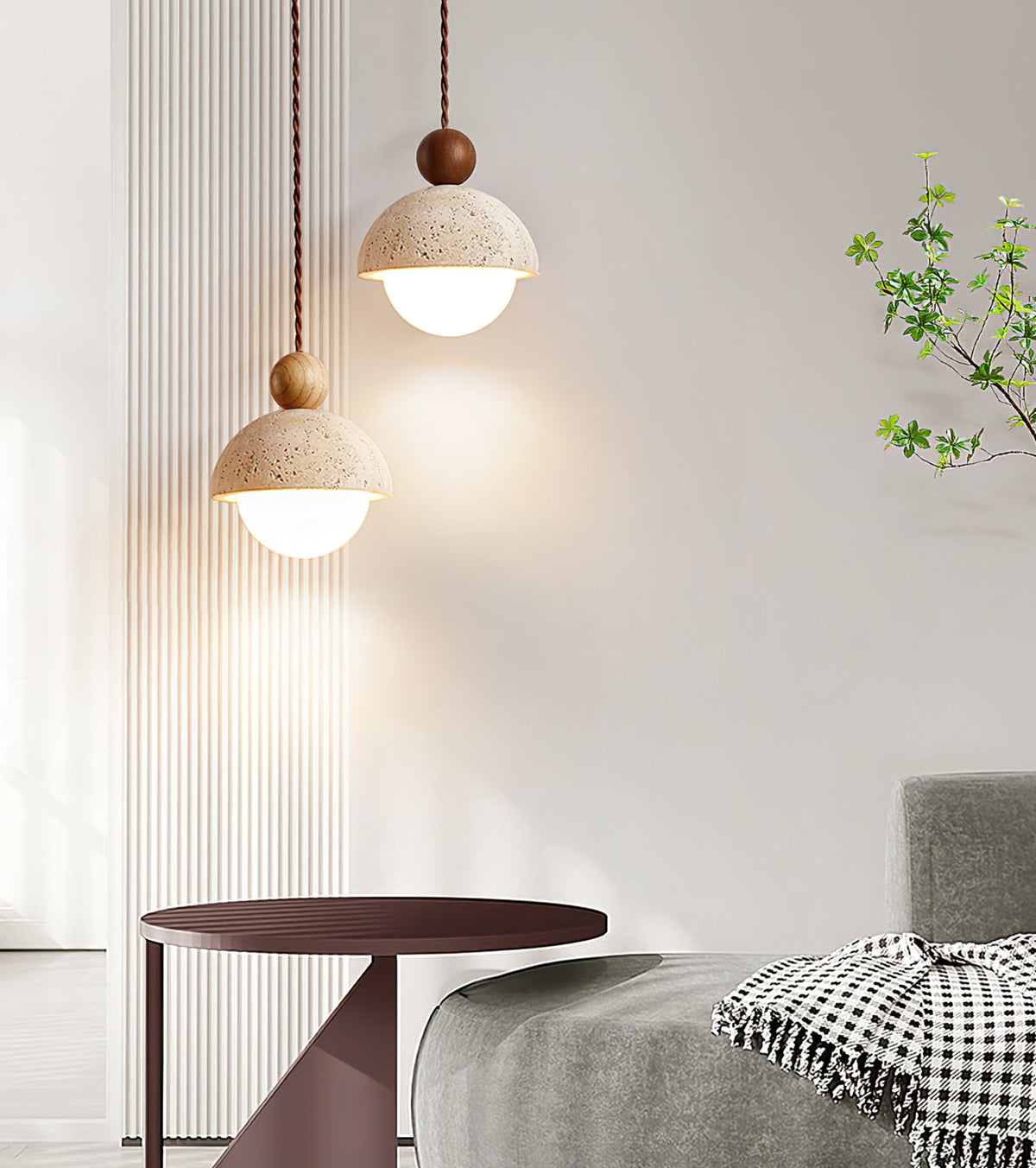 Lámpara colgante de travertino Roquela sobre una mesa de comedor – imagen 20