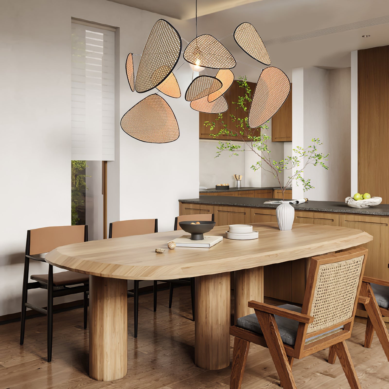 Pantalla de Suspensión de Rattan con Luz LED - Diseño Retro y Moderno 3